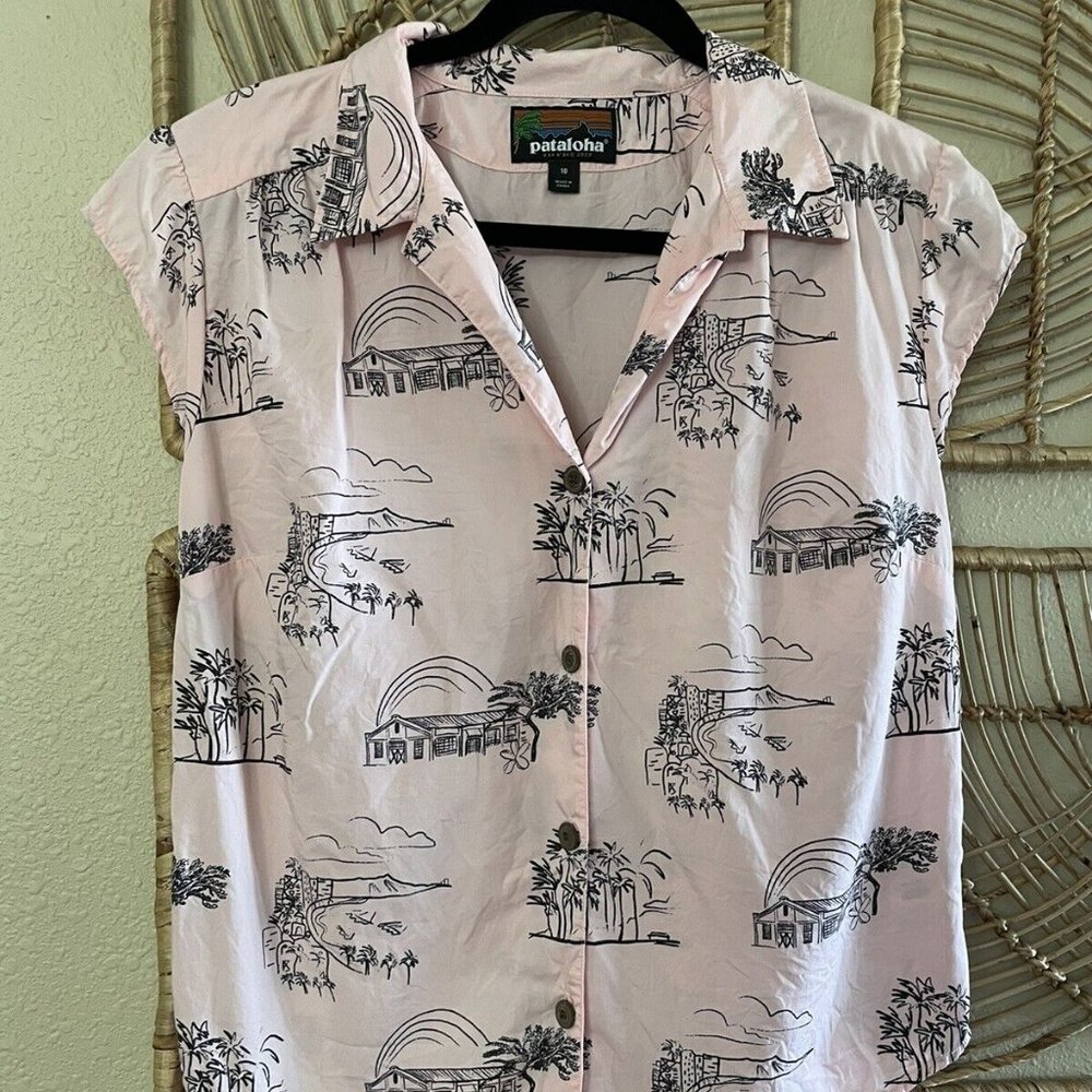 Pataloha Patagonia Kaka'ako 2020 Pink Blouse Top Camp Shirt  Women's Sz 10